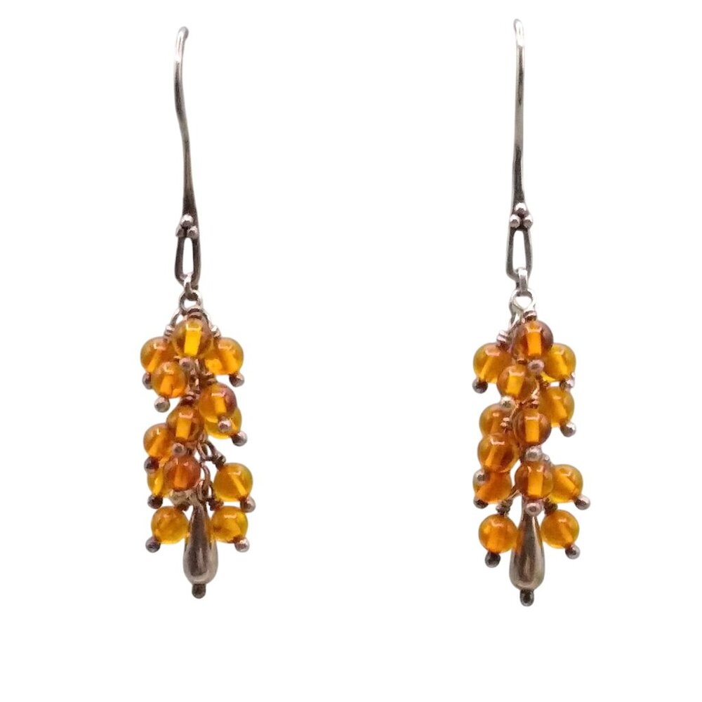Vintage Sterling Silver Drop Earrings with Amber ChaCha Beads